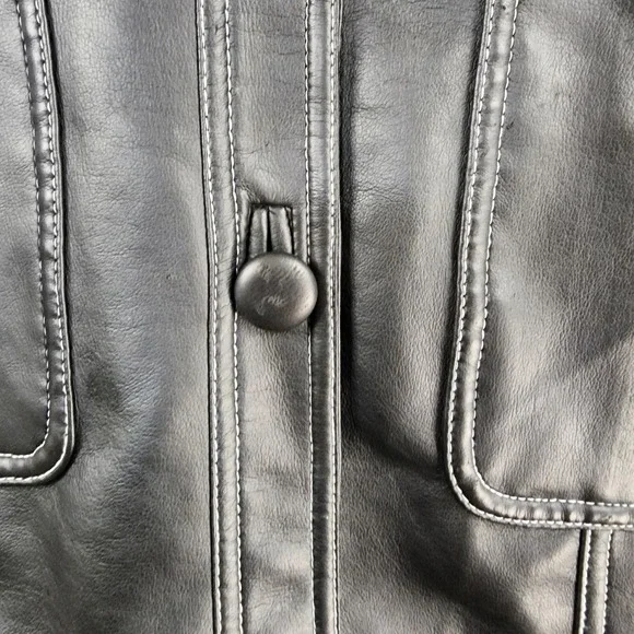 Neutral Zone Coat Womens Small Black Faux Leather  Longline Button Front Vintage - Picture 14 of 15